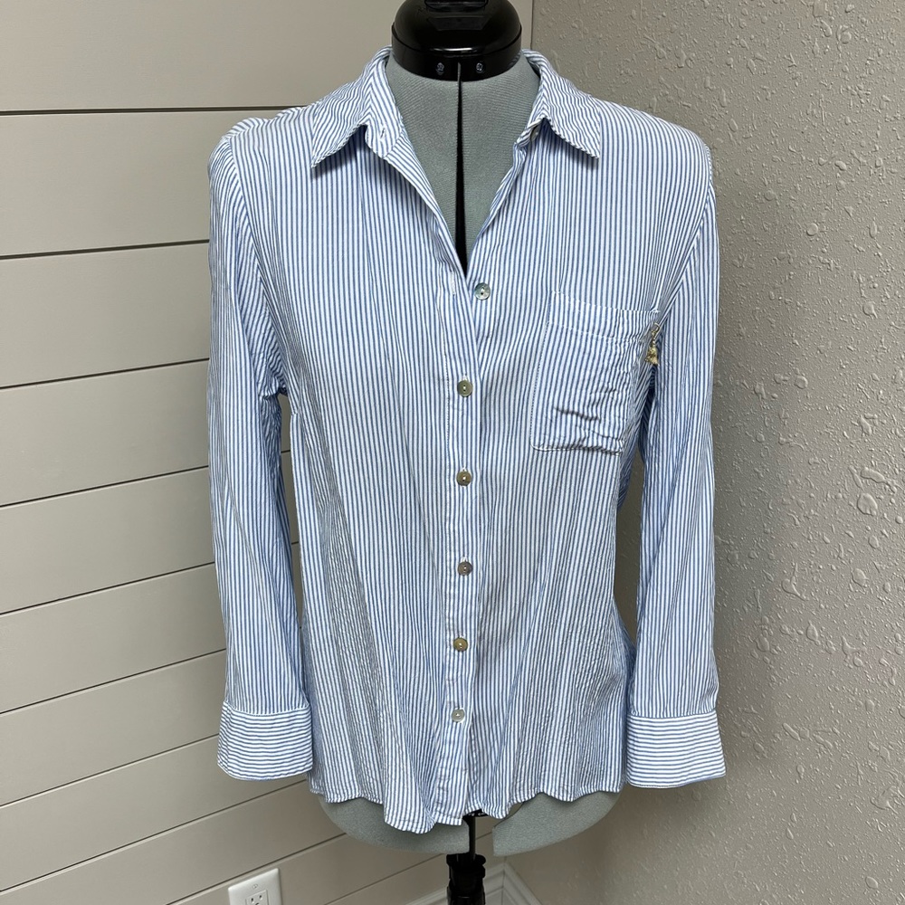 Chico’s Striped Hi-Lo Hem Button Down